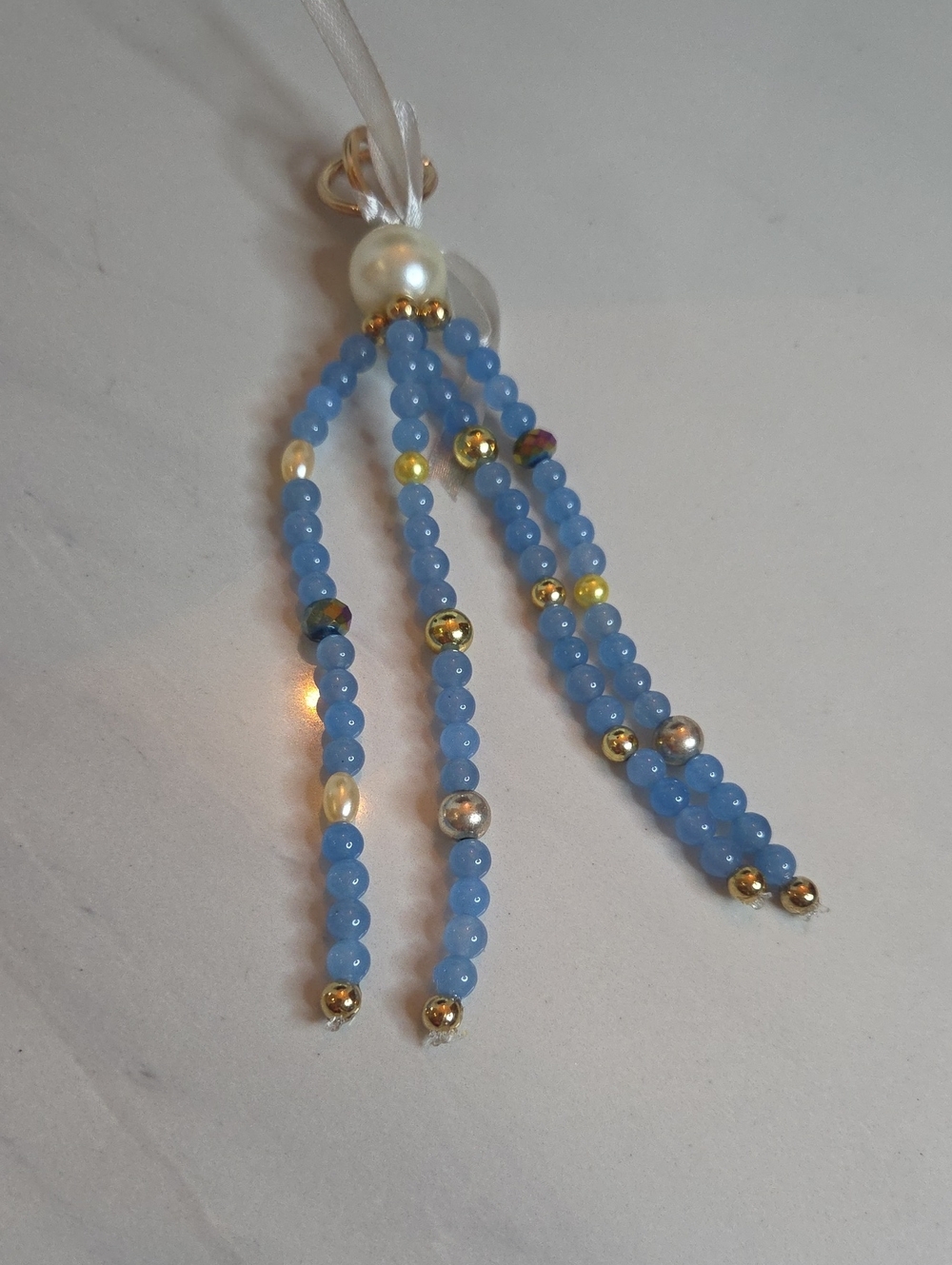Blue Glass Beaded Tassel Bag Charm